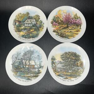 Currier & Ives 4 Plates 6" Winter Country American Homestead Autumn New England